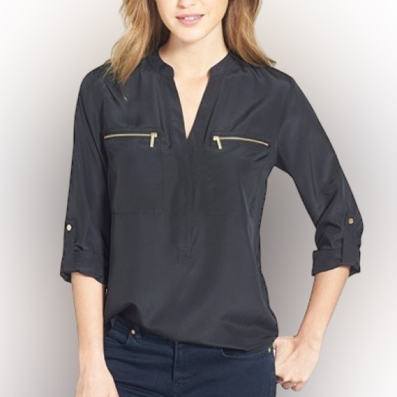 MICHAEL Kors Black Gold Zip Utility Blouse 🖤 Size 18 NWT *Call Out* - Picture 1 of 9